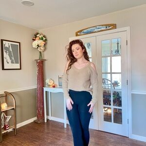 Cold-Shoulder V-Neck Sweater in Taupe